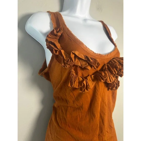 J.Crew Womens Ruffle Front Tank Top Burnt Orange Rust Cotton Y2K Scoop Neck S - Picture 3 of 7